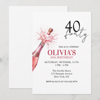 Pink Champagne Pop 40th Birthday Party Invite
