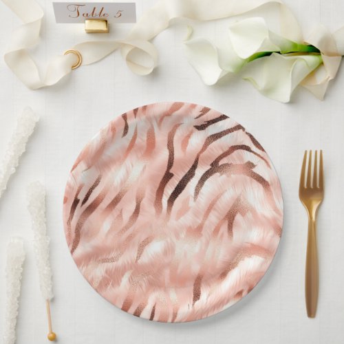 Pink Champagne Rose Glam Zebra Paper Plates