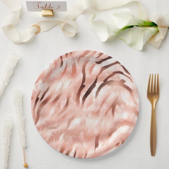 Pink Champagne Rose Glam Zebra Paper Plates (Wedding)