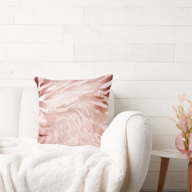 Pink Champagne Rose Glam Zebra Round Pillow (Couch)
