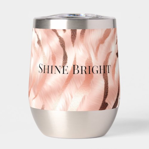 Pink Champagne Rose Glam Zebra Thermal Wine Tumbler