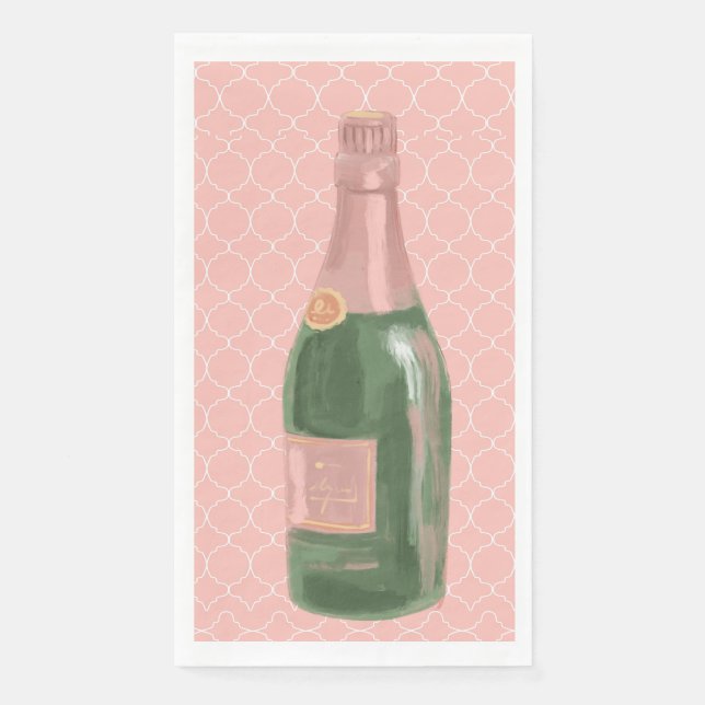 Pink Champagne Rose Rosé can  Paper Guest Towels (Front)