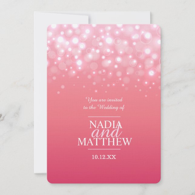Pink champagne sparkle bubbles wedding invitation (Front)