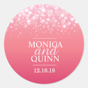 Pink champagne sparkle bubbles wedding sticker
