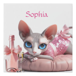 Pink Champagne Sphynx Faux Wrapped Canvas Print