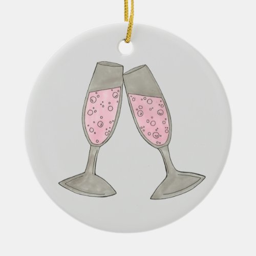 Pink Champagne Toast Cheers Bridal Shower Wedding Ceramic Ornament