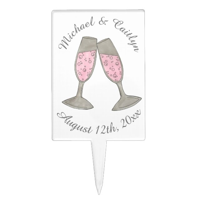 Pink Champagne Toast Cheers Wedding Bridal Shower Cake Topper (Front)