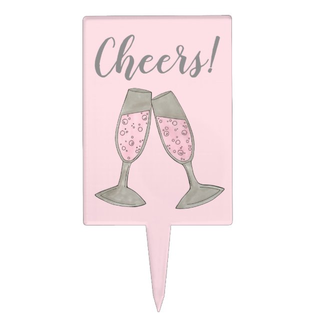 Pink Champagne Toast Cheers Wedding Bridal Shower Cake Topper (Front)