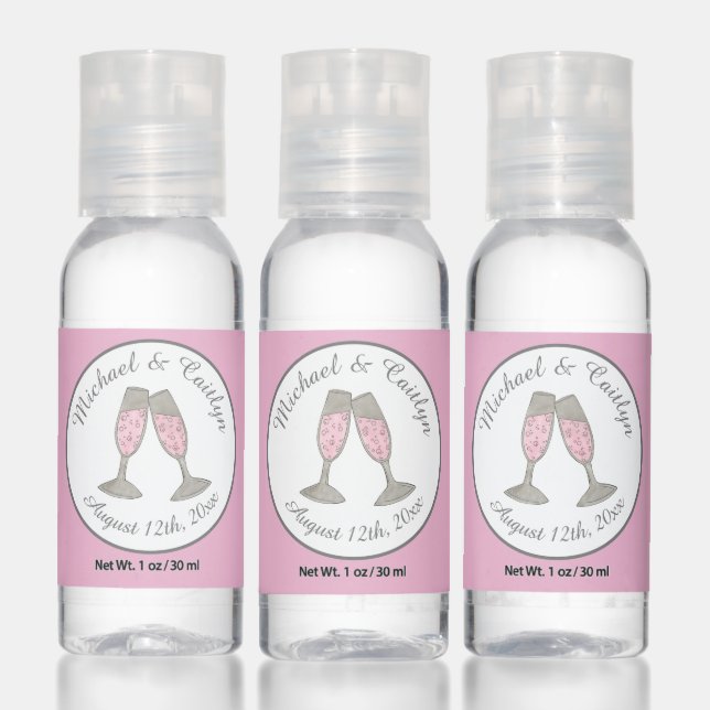 Pink Champagne Toast Cheers Wedding Bridal Shower Hand Sanitizer (Set)