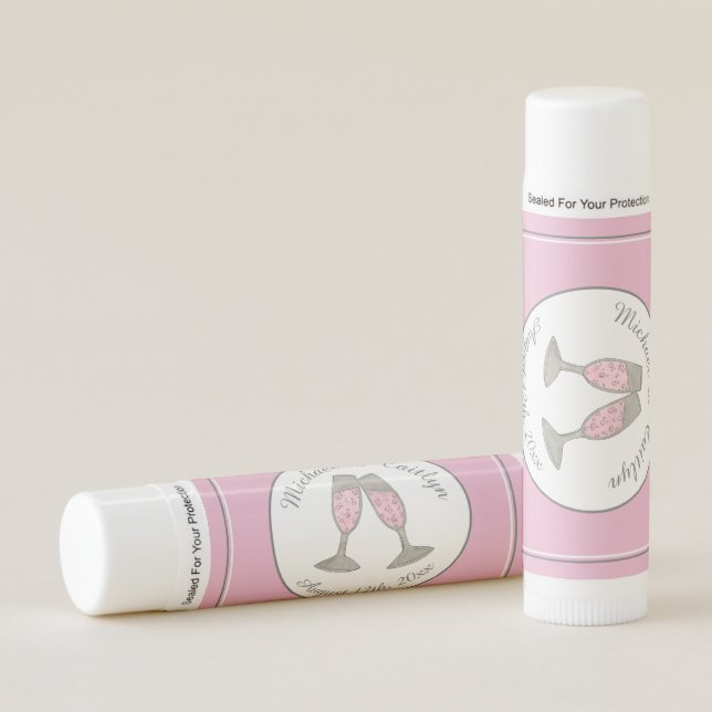 Pink Champagne Toast Cheers Wedding Bridal Shower Lip Balm (Front)