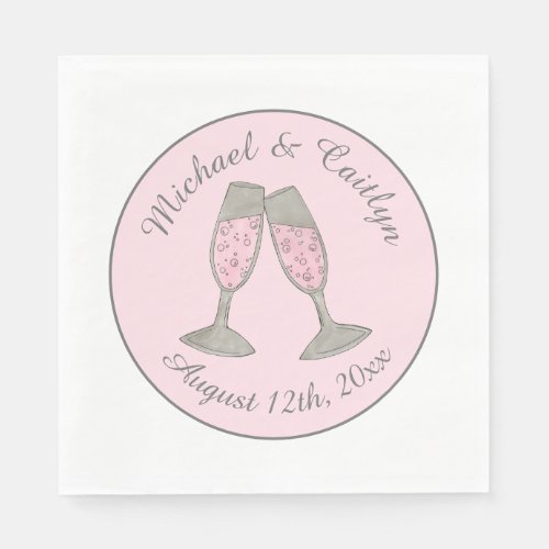 Pink Champagne Toast Cheers Wedding Bridal Shower Napkins
