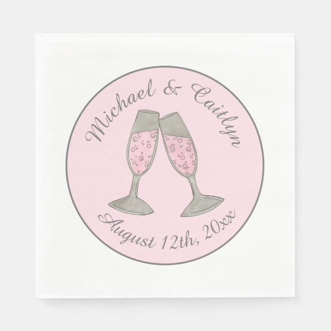 Pink Champagne Toast Cheers Wedding Bridal Shower Napkins (Front)