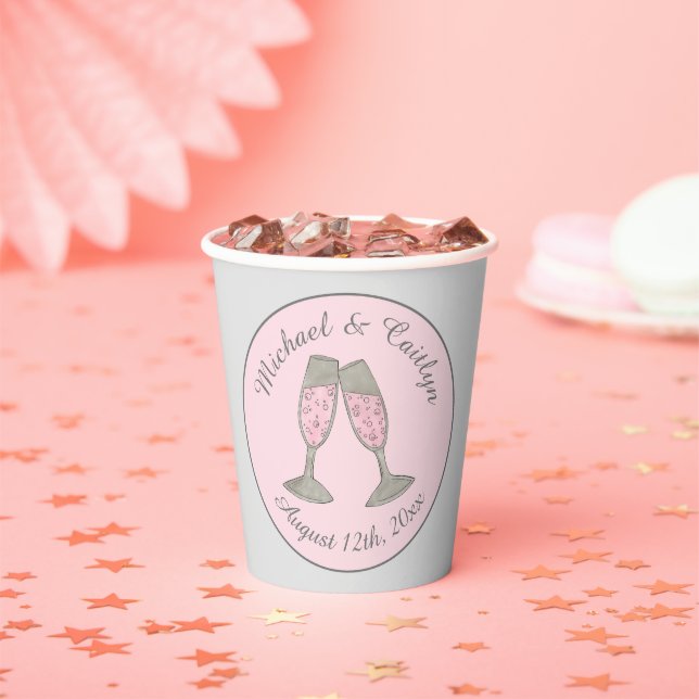Pink Champagne Toast Cheers Wedding Bridal Shower Paper Cups (Insitu)