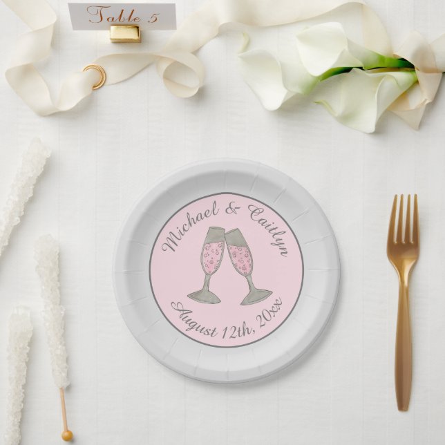 Pink Champagne Toast Cheers Wedding Bridal Shower Paper Plates (Wedding)