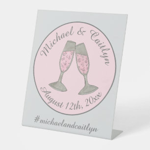 Pink Champagne Toast Cheers Wedding Bridal Shower Pedestal Sign