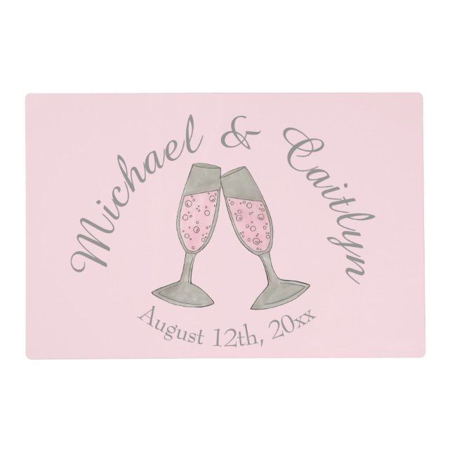 Pink Champagne Toast Cheers Wedding Bridal Shower Placemat (Front)