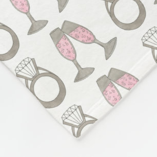 Pink Champagne Toast Diamond Ring Wedding Bride Fleece Blanket
