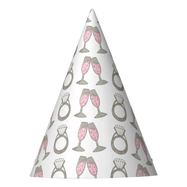 Pink Champagne Toast Engagement Ring Wedding Bride Party Hat (Front)