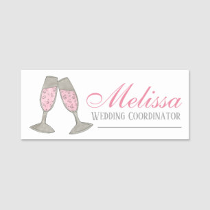Pink Champagne Toast Wedding Planner Wine Shop Name Tag