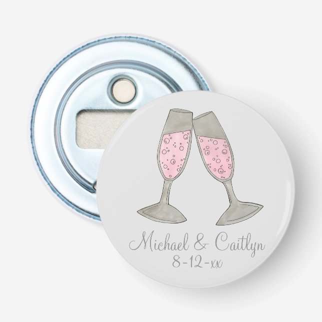 Pink Champagne Wedding Favor Bridal Shower Bottle Opener (Front)