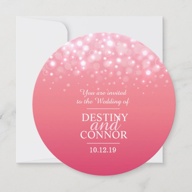 Pink champagne wedding round invitations (Front)