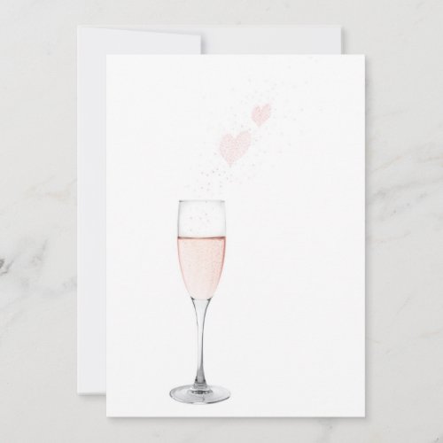 pink champagne with bubbly hearts custom invites