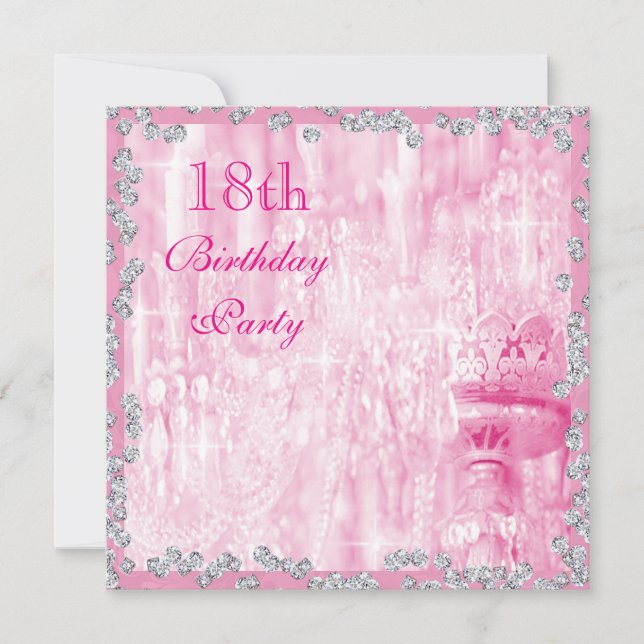 Pink Chandelier & Diamonds 18th Birthday Invitation (Front)