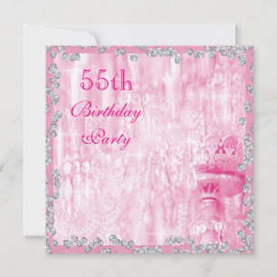 Pink Chandelier & Diamonds 55th Birthday Invitation