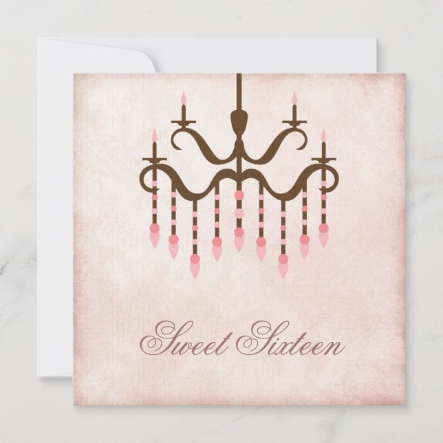 Pink Chandelier Sweet 16 Party Invitation (Front)