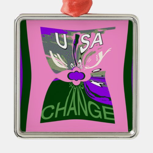 Pink Change  Hillary USA We Are Stronger Together Metal Ornament