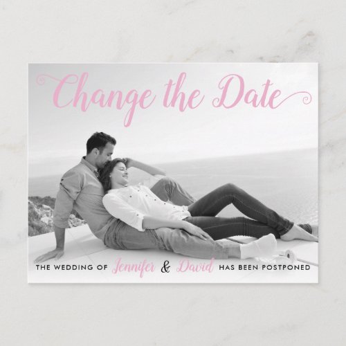 Pink Change the Date postponement photo Postcard