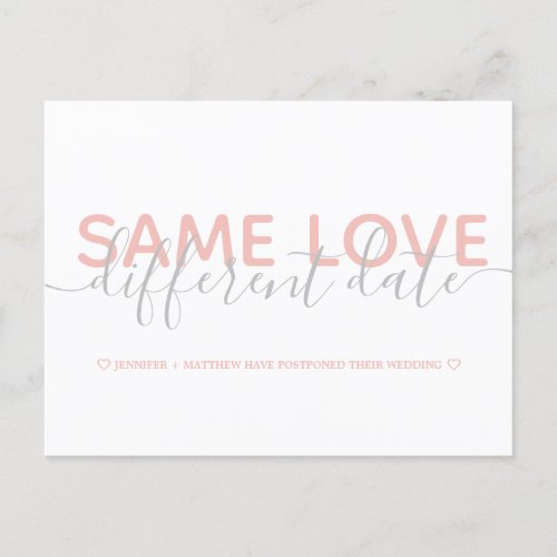 Pink Change the Date Wedding Typography Photo Announcement Postcard