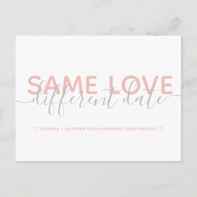 Pink Change the Date Wedding Typography Photo Announcement Postcard (Front)