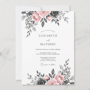 Pink Charcoal Exquisite Floral Wedding Invitation