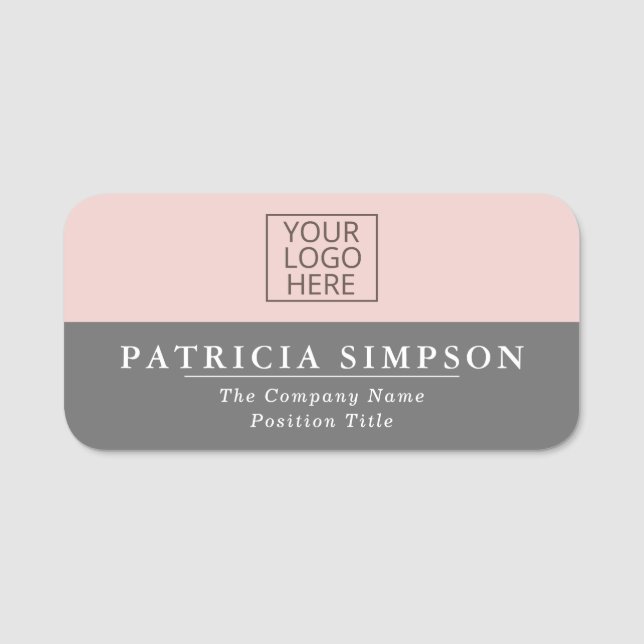 Pink Charcoal Grey Professional Modern Name Tag (Front)