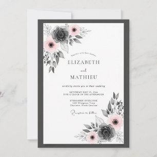 Pink Charcoal Serene Botanical Wedding Invitation