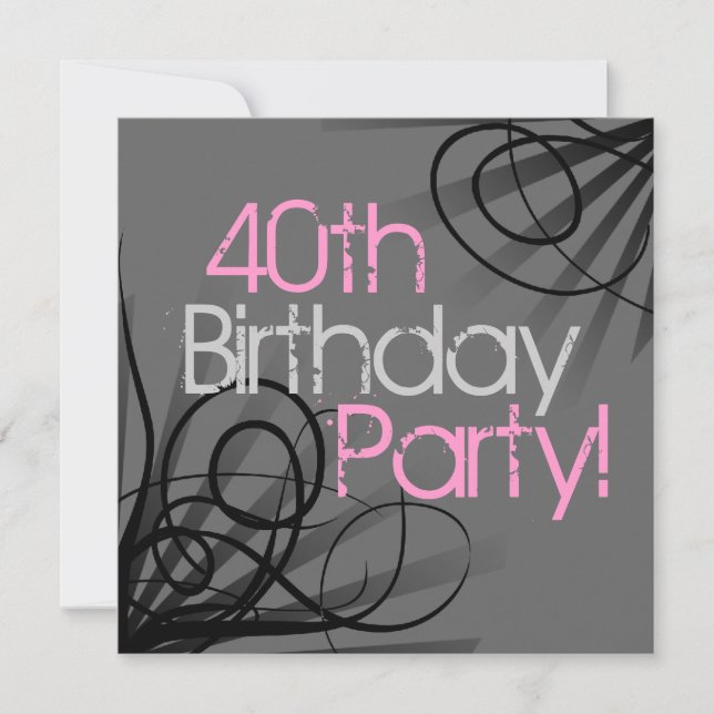 Pink Charcoal Swirl Black Custom Invitations (Front)