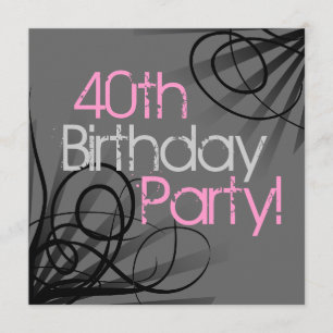 Pink Charcoal Swirl Black Custom Invitations