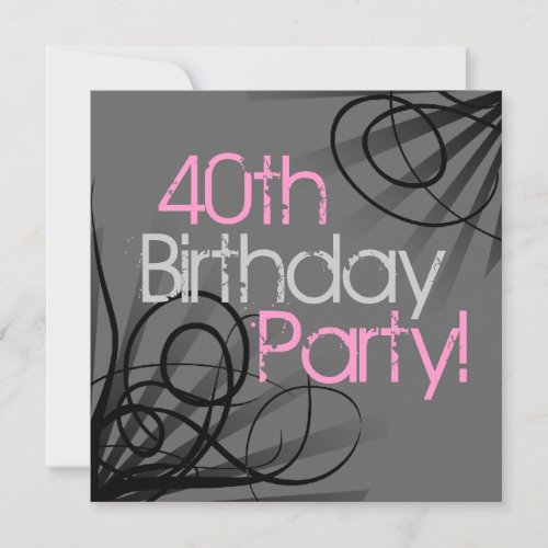 Pink Charcoal Swirl Black Custom Invitations