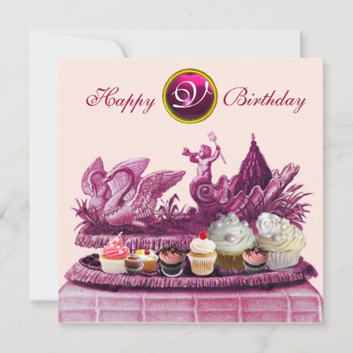 PINK CHARIOT OF SWANS AND CUPCAKES BIRTHDAY PARTY INVITATION