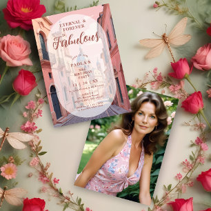 Pink Charming Ancient Cityscape Oval Translucent Invitation