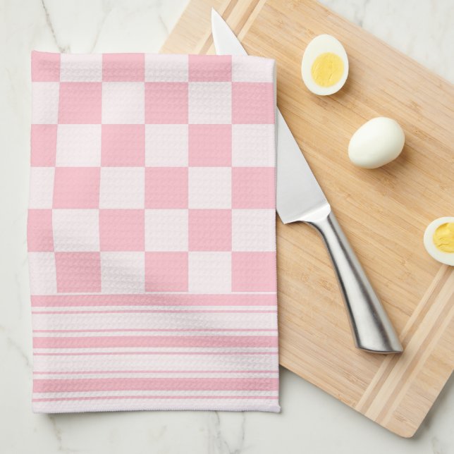 Pink Check And Stripes Kitchen Towel (Quarter Fold)