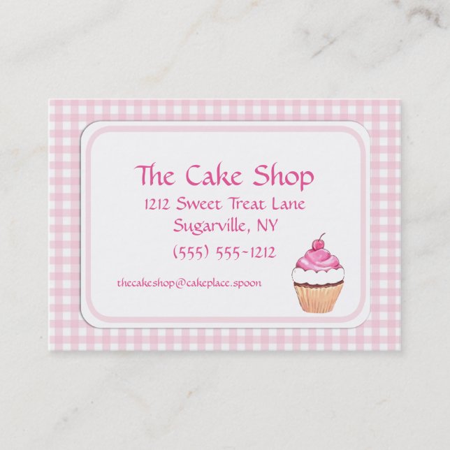 Pink Check Cake Shop Baker Bakery Business Cards (Front)