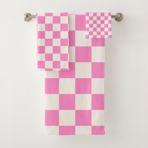 Pink Check Checkerboard Pattern Checkered Bath Towel Set