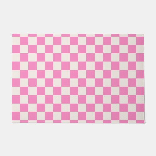 Pink Check Checkerboard Pattern Checkered Doormat