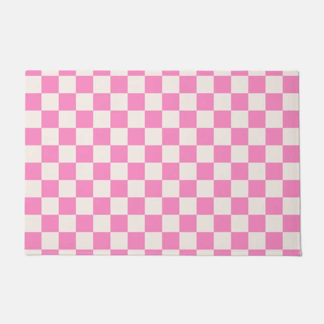 Pink Check, Checkerboard Pattern, Checkered Doormat (Front)