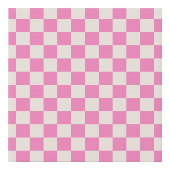 Pink Check, Checkerboard Pattern, Checkered Faux Canvas Print (Front)