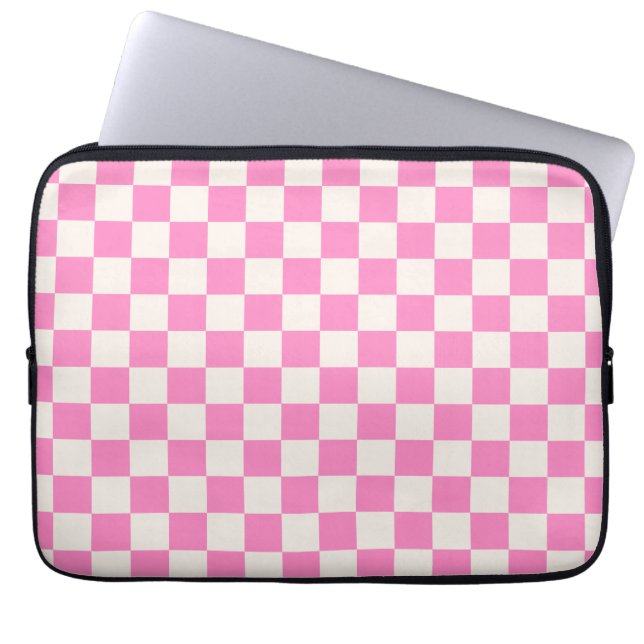 Pink Check, Checkerboard Pattern, Checkered Laptop Sleeve (Front)