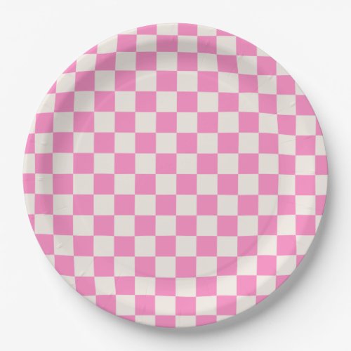 Pink Check Checkerboard Pattern Checkered Paper Plates