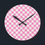 Pink Check, Checkerboard Pattern, Checkered Round Clock<br><div class="desc">Checkered Pattern – pink and cream white checkerboard.</div>
